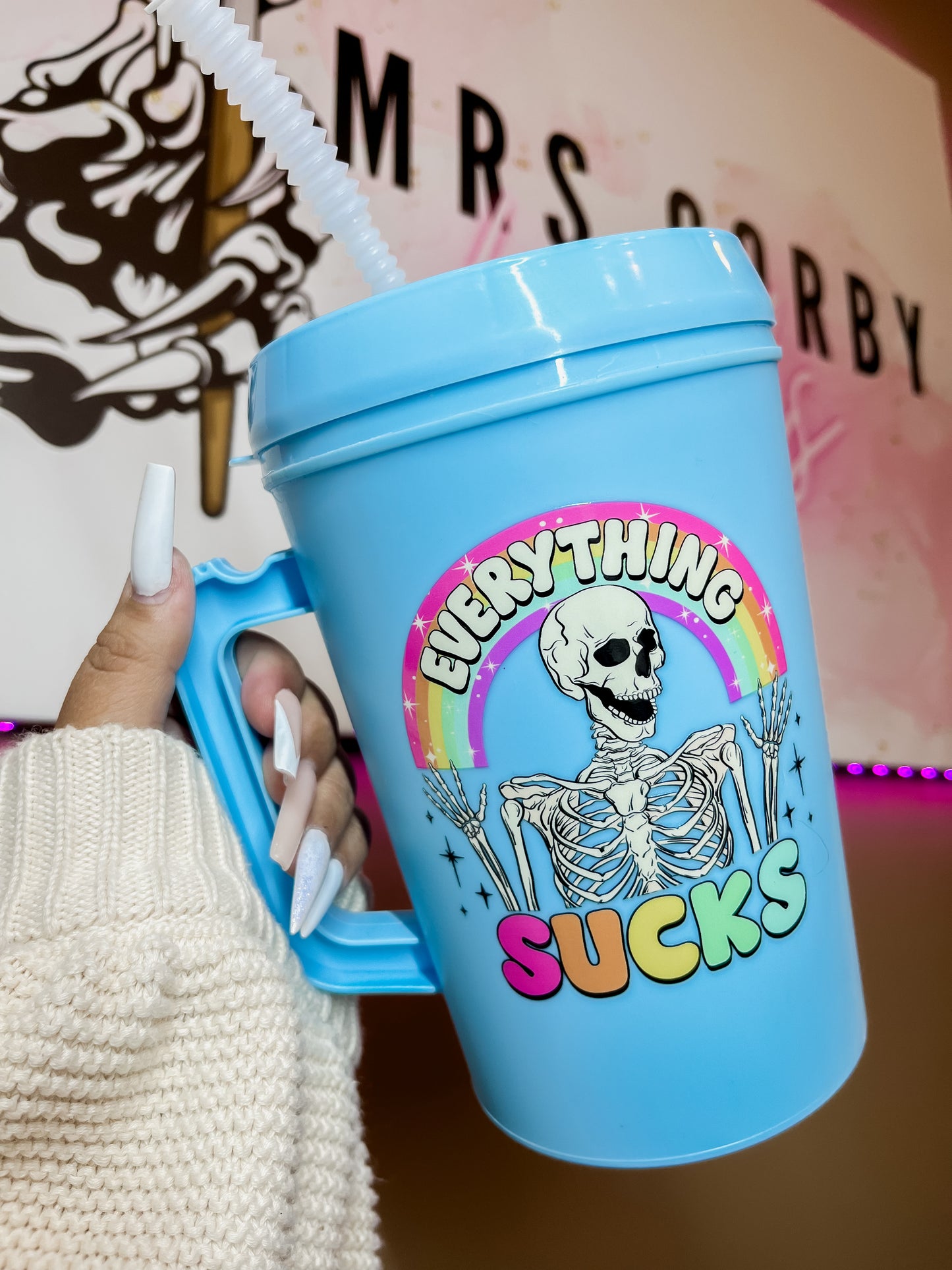 Everything Sucks Blue Trucker Mug